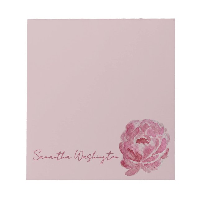 Personalised Watercolor Pink Peony Notepad (Front)