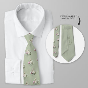 Personalised Watercolor Pink Roses Tie
