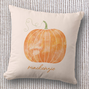 Personalised Watercolor Pumpkin Autumn Fall Cushion