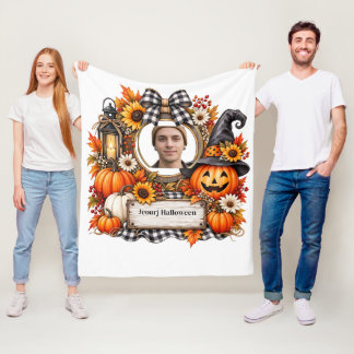 Personalised Watercolor Pumpkin Halloween Fleece Blanket