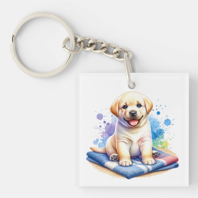 Personalised Watercolor Puppy Dog Key Ring (Front)