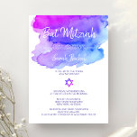 Personalised Watercolor Purple Blue Bat Mitzvah Invitation<br><div class="desc">Lovely modern custom BAT MITZVAH watercolor (watercolour) purple,  violet,  blue,  turquoise colours.  Star of David in the middle.  Perfect for any 12 year old Jewish girl.  Contact designer for other variations.</div>