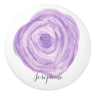 Personalised Watercolor Purple Flower Ceramic Knob