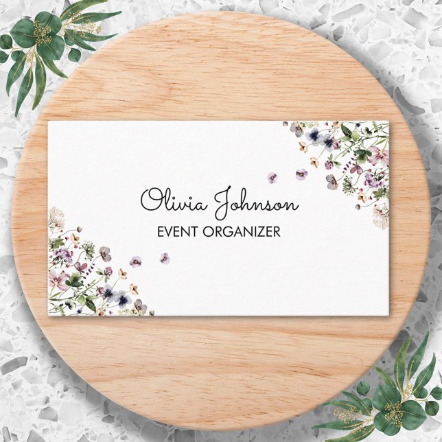 Personalised Watercolor Purple Wildflowers Business Card (In situ)
