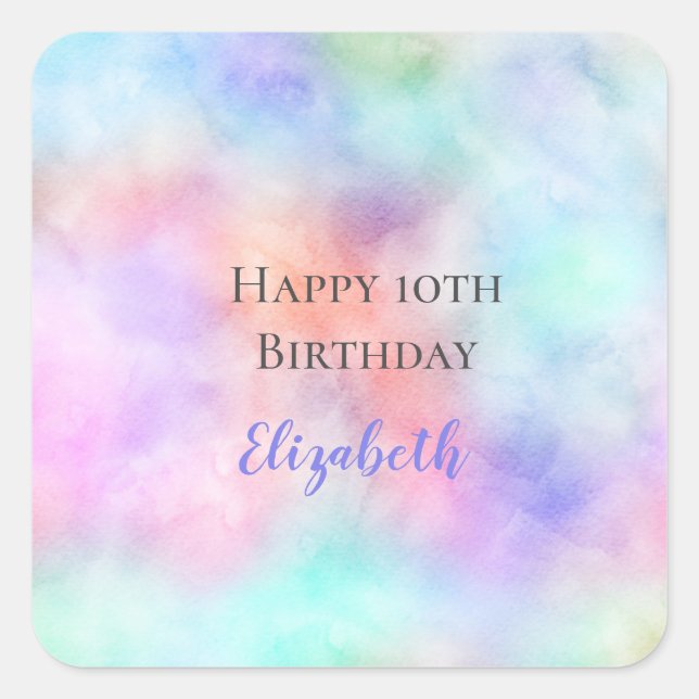 Personalised Watercolor Rainbow Pastel Birthday  Square Sticker (Front)