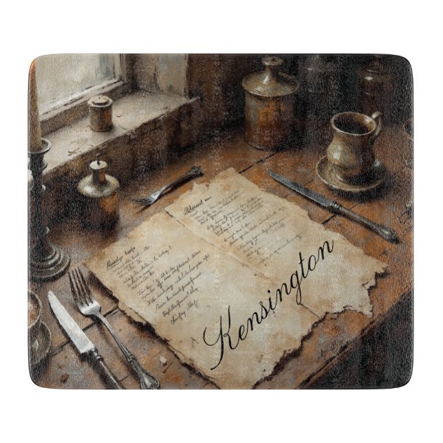 Personalised Watercolor Recipe Glass Cutting Board (Front)