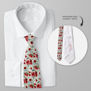 Personalised Watercolor Red Roses Tie