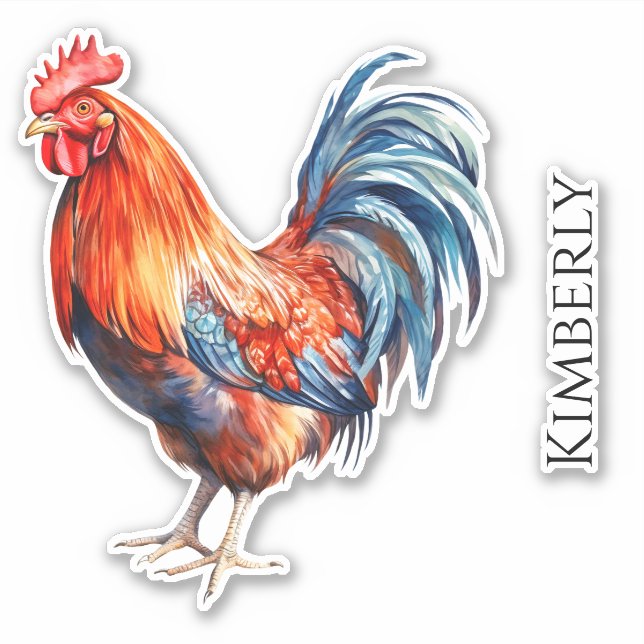 Personalised Watercolor Rooster Sticker (Front)