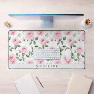 Personalised Watercolor Rose Desk Mat