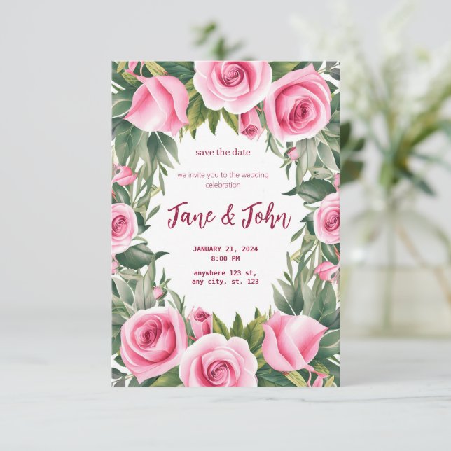 [Personalised] Watercolor Rose Wedding Invitation (Standing Front)