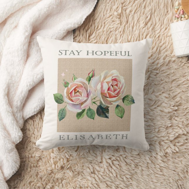 Personalised watercolor roses motivational  cushion (Blanket)