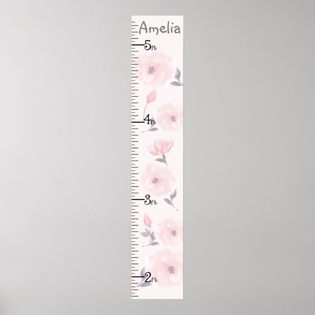 Personalised Watercolor Roses Pink Growth Chart (Front)