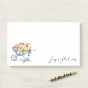 Personalised Watercolor Roses Rustic Wheelbarrow Post-it Notes