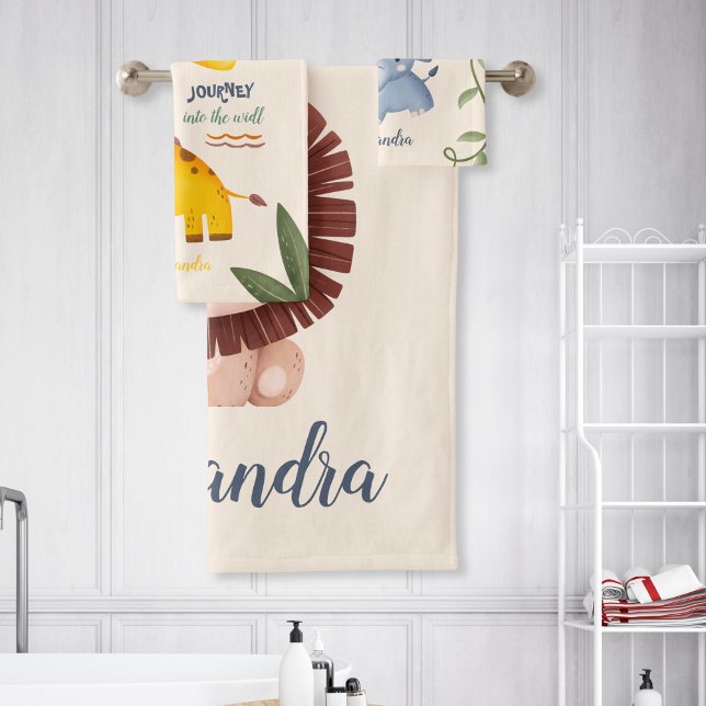 Personalised Watercolor Safari Animals Bath Towel Set (Creator Uploaded)