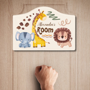 Personalised Watercolor Safari Animals Door Sign