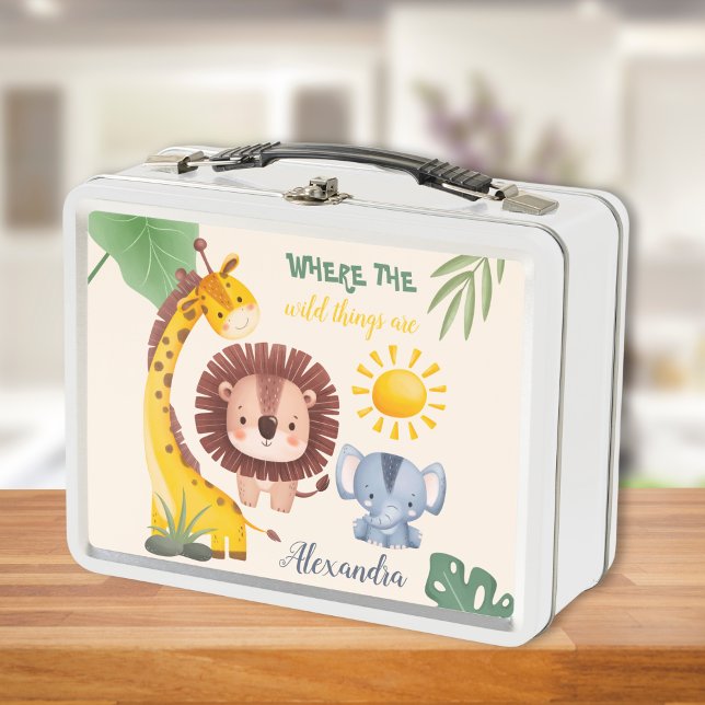 Personalised Watercolor Safari Animals Metal Lunch Box (Creator Uploaded)
