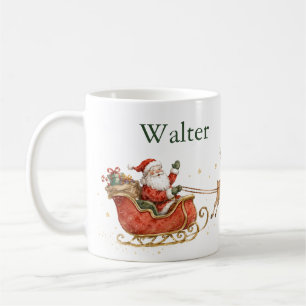 Personalised Watercolor Santa Sleigh Reindeer Coffee Mug