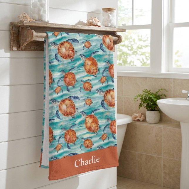 Personalised Watercolor Sea Turtle Bath Towel (Creator Uploaded)