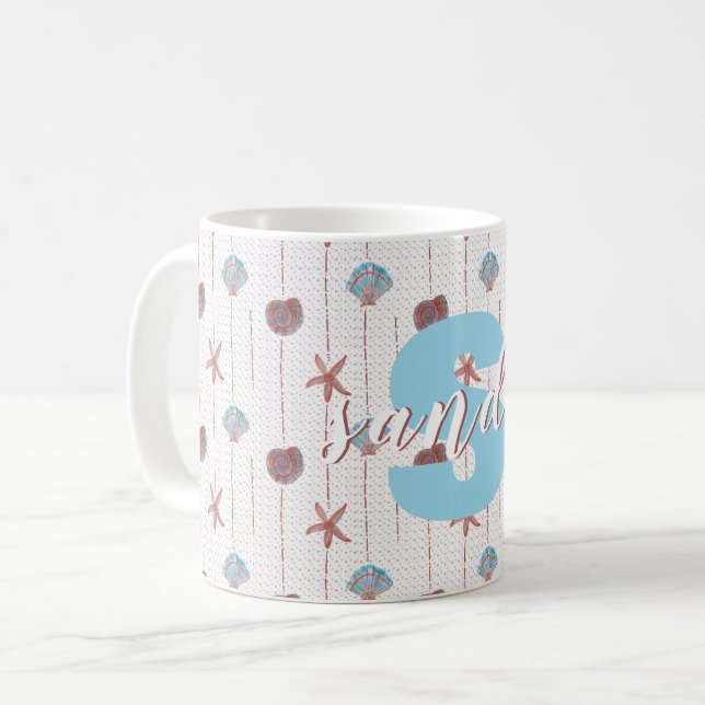 Personalised Watercolor Seashells Coffee Mug (Front Left)