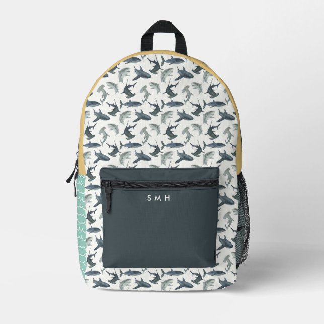 Personalised Watercolor Shark Backpack (Front)