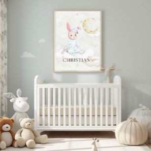 Personalised Watercolor Sleepy Bunny Nursery Art - Poster