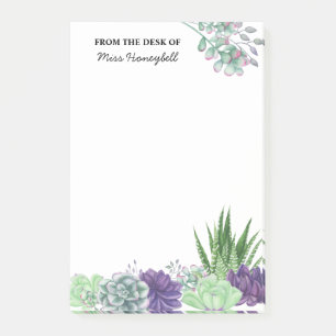 Personalised Watercolor Succulent Plant Post-it Notes