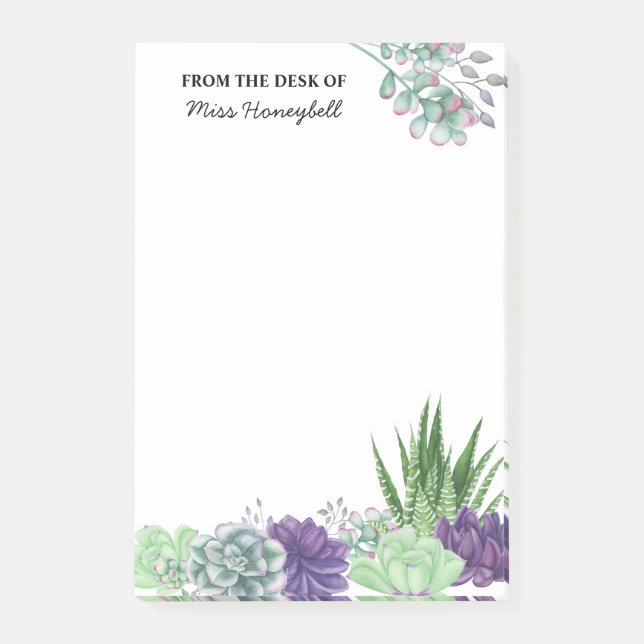 Personalised Watercolor Succulent Plant Post-it Notes (Front)