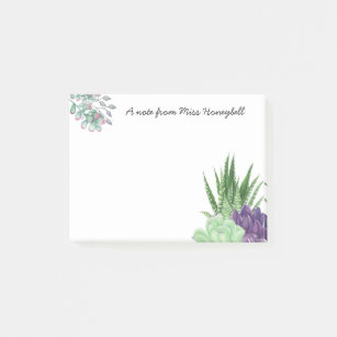 Personalised Watercolor Succulent Post-it Notes