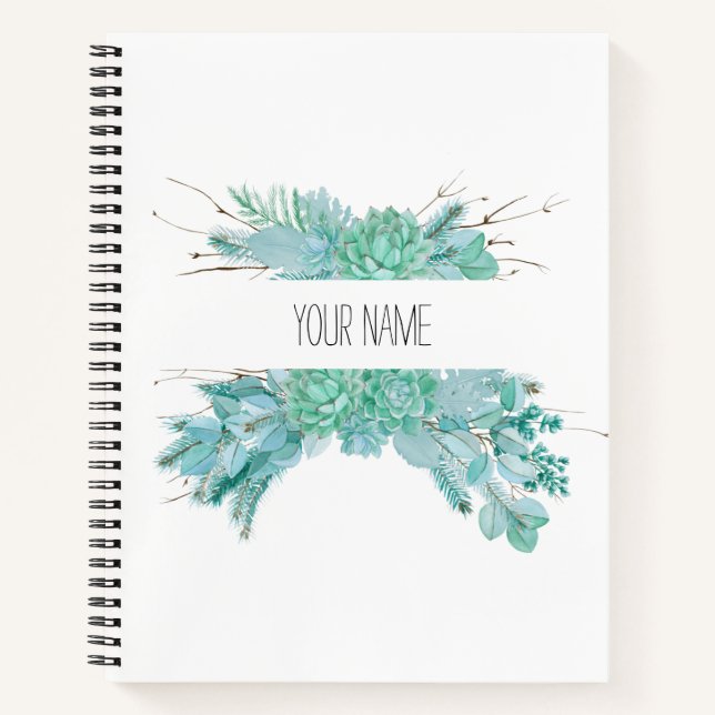 Personalised Watercolor Succulents Notebook (Front)