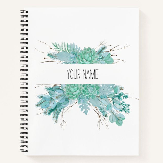 Personalised Watercolor Succulents Notebook (Front)
