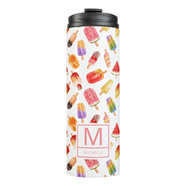 Personalised Watercolor Summer Popsicles Pattern Thermal Tumbler (Front)