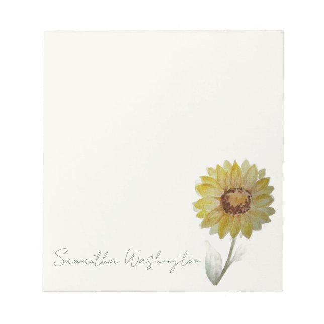 Personalised Watercolor Sunflower Notepad (Front)