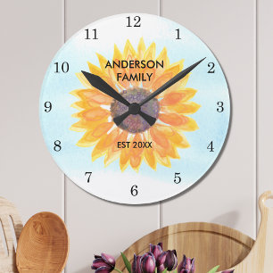 Personalised Watercolor Sunflower Round Clock