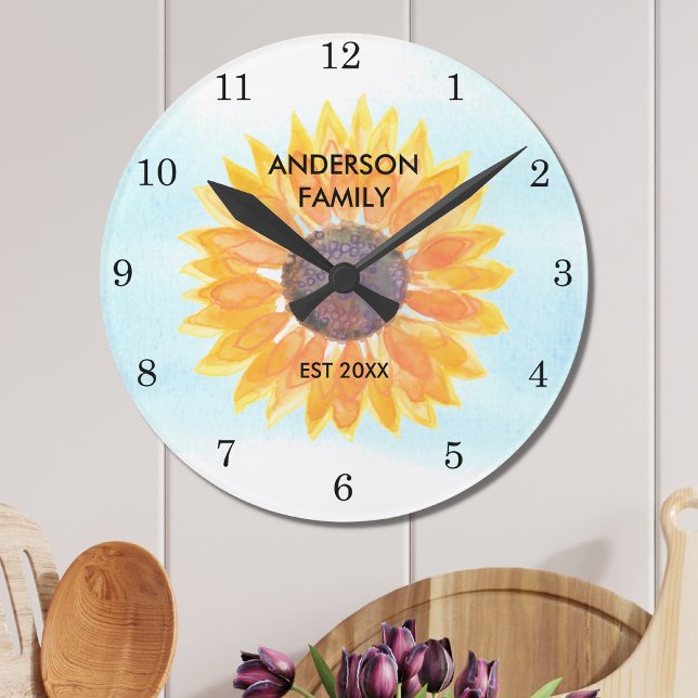 Personalised Watercolor Sunflower Round Clock (Creator Uploaded)