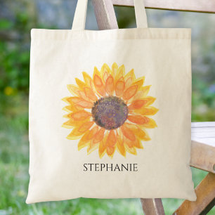 Personalised Watercolor Sunflower Tote Bag