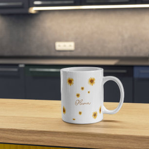 Personalised Watercolor Sunflowers Coffee Mug