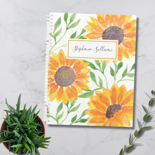 Personalised Watercolor Sunflowers Greenery Planner