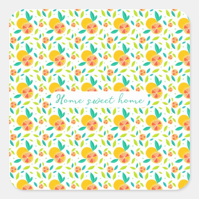 Personalised Watercolor Sweet Oranges Pattern Square Sticker (Front)