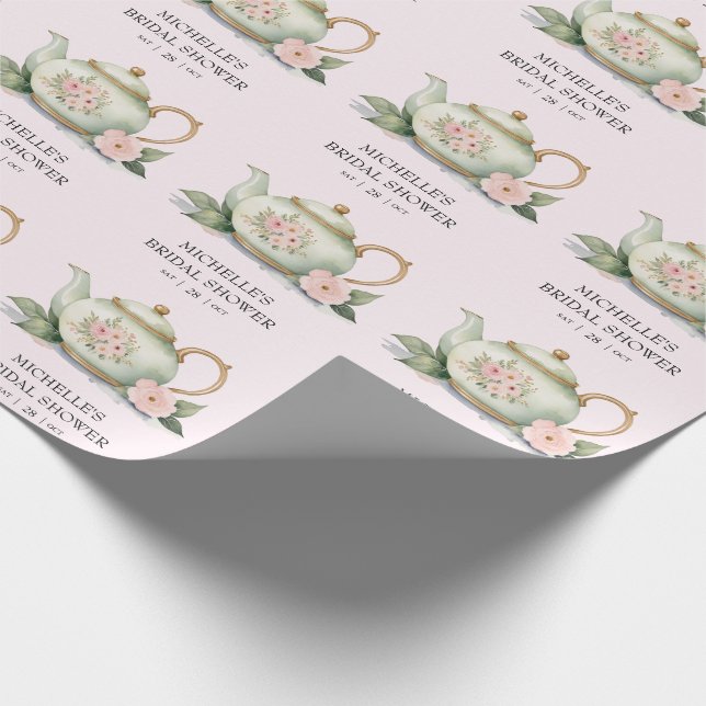 Personalised Watercolor Tea Party Bridal Shower Wrapping Paper (Corner)