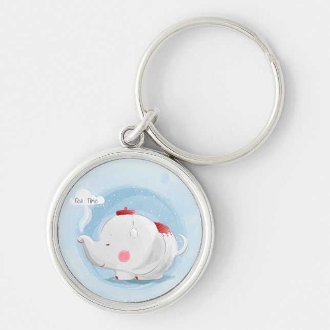 Personalised Watercolor Teacup Elephant Key Ring (Front)