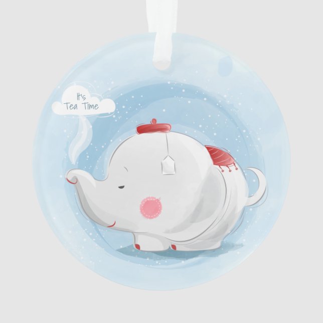 Personalised Watercolor Teacup Elephant Ornament (Back)