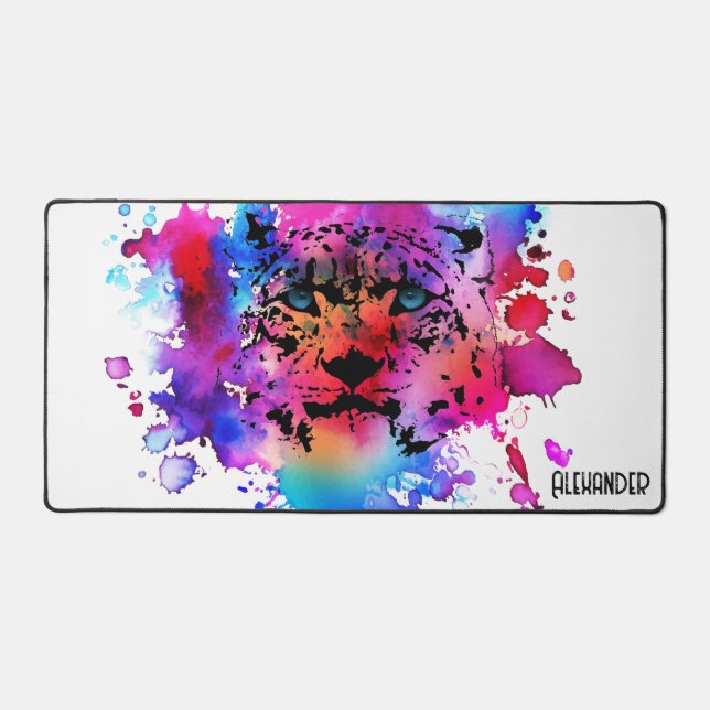 Personalised Watercolor Tiger Head Desk Mat (Front)