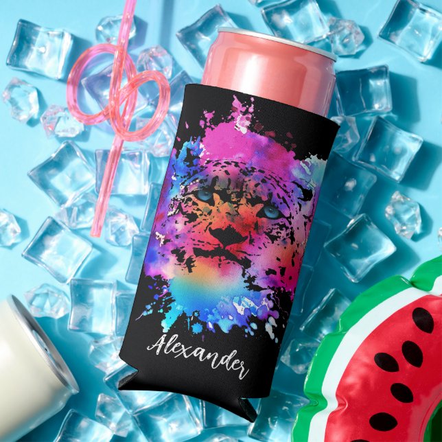 Personalised Watercolor Tiger Head Seltzer Can Cooler (In Situ Summer)