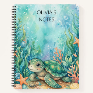 Personalised Watercolor Turtle Spiral Notebook