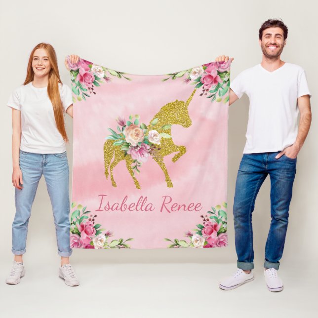 Personalised Watercolor Unicorn Fleece Blanket (In Situ)
