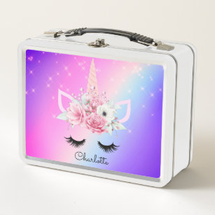 Personalised Watercolor Unicorn Floral Metal Lunch Box