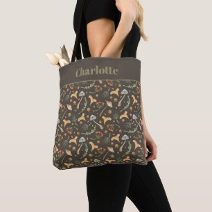 Personalised Watercolor Vintage Mushrooms & Berry Tote Bag