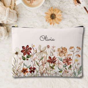 Personalised Watercolor Vintage Wildflower Floral Accessory Pouch