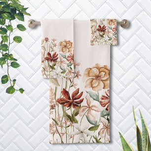 Personalised Watercolor Vintage Wildflower Floral Bath Towel Set