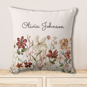 Personalised Watercolor Vintage Wildflower Floral Cushion